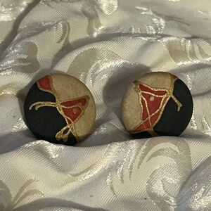 😉Bundle Days😉 Vintage Fabric Button Earrings Abstract Art Deco Pierced Ears